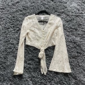 Band of Gypsies Lace Tie Front Crop Top